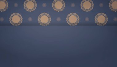 Metin altında tasarım için Hint kahverengi süslemeleri olan mavi arkaplan