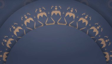 Logo veya metin altında tasarım için Hint kahverengi süslemeleri ile mavi arka plan