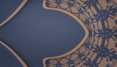 Mavili arkaplan, eski kahverengi süslemeler ve metin için boşluk