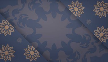 Klasik kahverengi desenli mavi arkaplan ve metin için boşluk