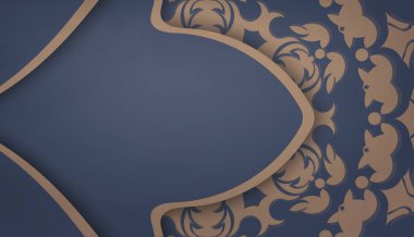 Logonuz veya metniniz için mavi renkli ve klasik kahverengi desenli arkaplan