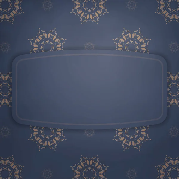 Modèle Carte Vœux Bleu Avec Des Ornements Marron Luxueux Pour — Image vectorielle