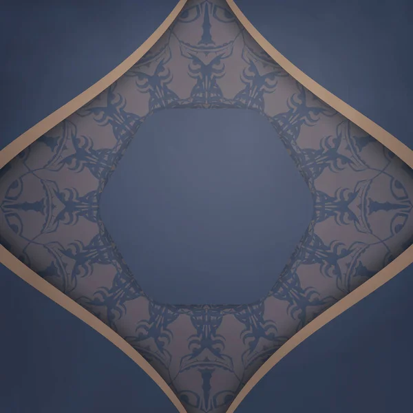 タイポグラフィのために用意された豪華な茶色の装飾と青でグリーティングフライヤーテンプレート — ストックベクタ