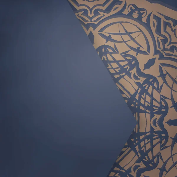 Листівка Синьому Кольорі Вінтажним Коричневим Орнаментом Ваших Привітань — стоковий вектор
