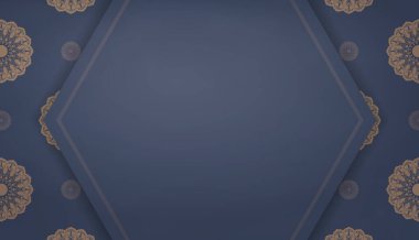 Mavi baner ile soyut kahverengi süs ve logo veya metin için boşluk