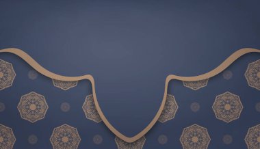 Metin altında tasarım için soyut kahverengi süslemeli mavi pankart