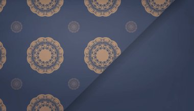 Logonuz veya metniniz altında tasarlamak için süslü kahverengi süslemeli mavi pankart.