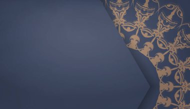 Hint kahverengi desenli mavi pankart şablonu ve logonuz için boşluk