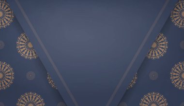 Logo veya metin altında tasarım için klasik kahverengi süslemeli mavi pankart şablonu