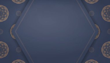 Kahverengi mandala desenli mavi pankart ve logo veya metin için yer