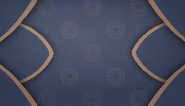 Metnin altında tasarım için Hint kahverengi süslemeli mavi pankart şablonu