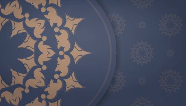 Metin altında tasarım için lüks kahverengi desenli mavi renk pankart şablonu