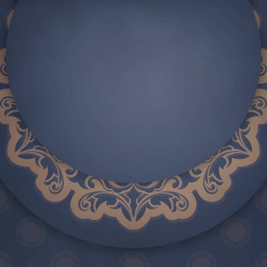 Klasik kahverengi desenli mavi kartpostal tipografi için hazırlanıyor..