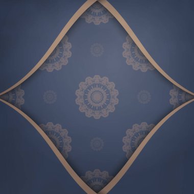 Markanız için soyut kahverengi süslemeli mavi renkli broşür..