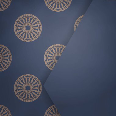 Tasarımınız için mavi ve soyut kahverengi süslemeli broşür..