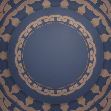 Tasarımınız için mavi ve Yunanca kahverengi desenli el ilanı.