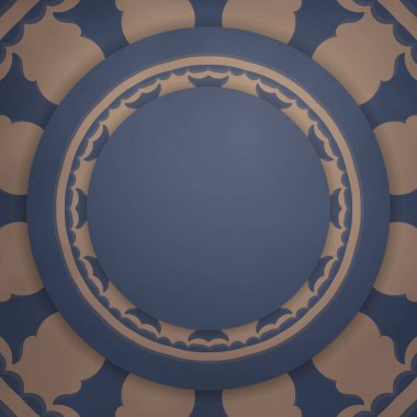 Mavili tebrik kartı, tasarımınız için Hint kahverengi desenli..