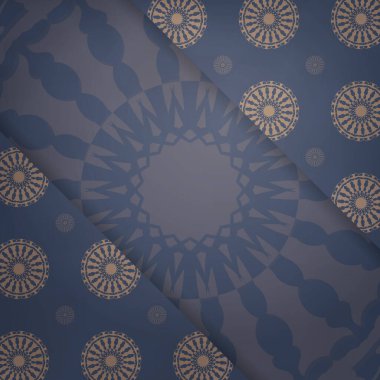 Yunan kahverengi süslemeleri tipografi için hazırlanmış mavi kart şablonu.