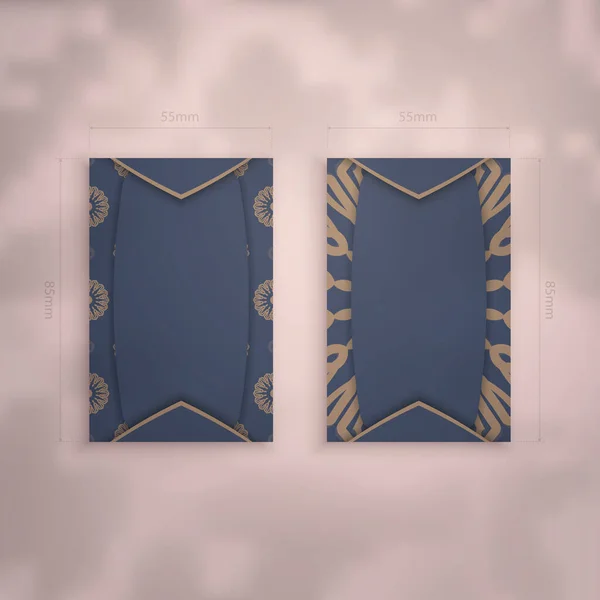 Tarjeta Visita Azul Con Patrón Mandala Marrón Para Personalidad — Vector de stock