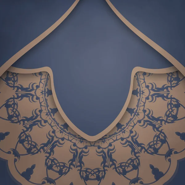 Вітальна Листівка Синьому Кольорі Розкішним Коричневим Візерунком Готовим Друку — стоковий вектор