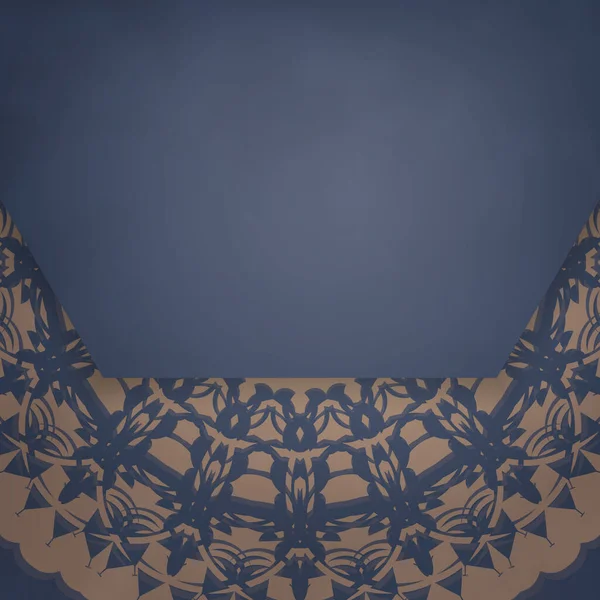 Шаблон Листівки Синім Кольором Вінтажним Коричневим Візерунком Ваших Привітань — стоковий вектор
