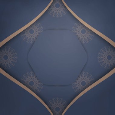 Tebriklerinizi sunmak için mavi renkli tebrik broşürü ve soyut kahverengi desenli..