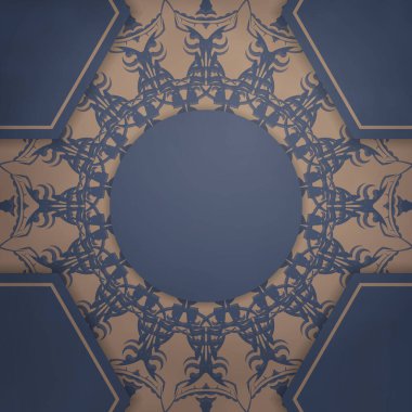 Tasarımınız için mavi renkli tebrik broşürü ve Hint kahverengi süslemeleri..