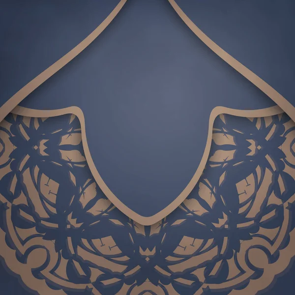 Открытка Синяя Греко Коричневым Рисунком Готова Печати — стоковый вектор
