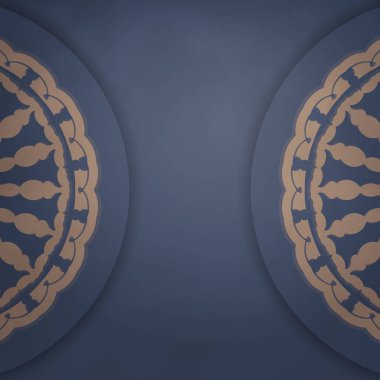 Tipografi için hazırlanan Yunanca kahverengi desenli mavi renkli broşür.