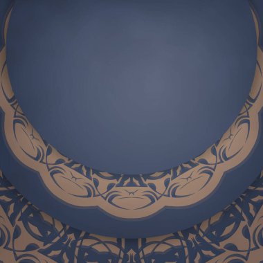 Kahverengi mandala desenli mavi broşür..