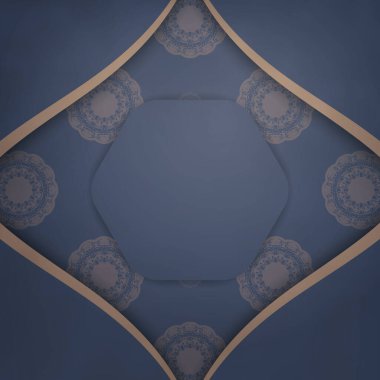 Tebrik etmek için kahverengi mandala desenli mavi broşür..