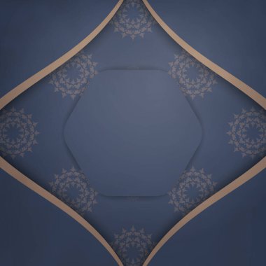 Tebrik etmek için kahverengi mandala desenli mavi broşür..