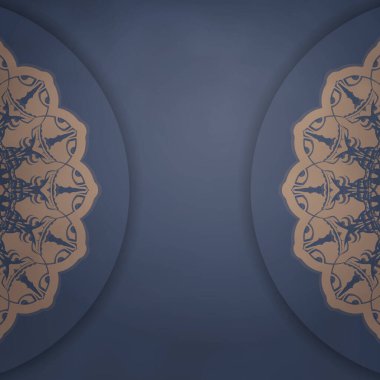 Tipografi için hazırlanmış klasik kahverengi desenli mavi renkli el ilanı şablonu.