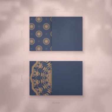 Markanız için soyut kahverengi süslemeli mavi kartvizit..