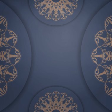 Yunan kahverengi süslemesi basılmaya hazır mavi renkli tebrik broşürü.