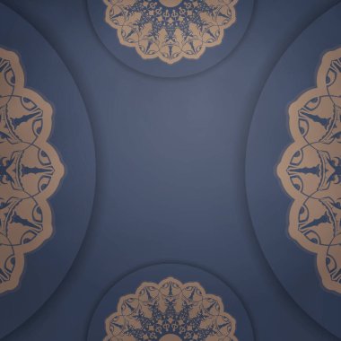 Baskı için hazırlanmış klasik kahverengi süslemeli mavi renkli tebrik uçuşu şablonu.