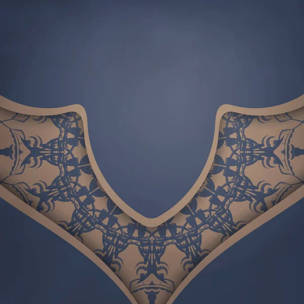 Шаблон Вітальний Флаєр Синього Кольору Розкішним Коричневим Візерунком Ваших Привітань — стоковий вектор
