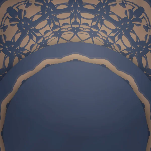 Шаблон Листівка Синього Кольору Абстрактним Коричневим Орнаментом Підготовленим Друку — стоковий вектор