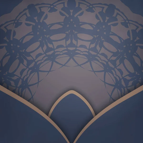 青のテンプレートポストカードには タイポグラフィのために用意された茶色の曼荼羅のパターン — ストックベクタ