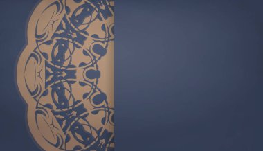 Kahverengi mandala süsü ve logo veya metin için yer içeren mavi pankart.