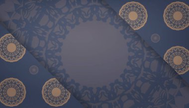 Kahverengi mandala süsü ve logo veya metin için yer içeren mavi pankart.