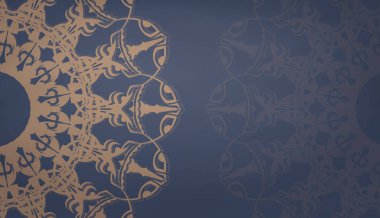 Logo tasarımı için Hint kahverengi süslemeleri olan mavi baner.