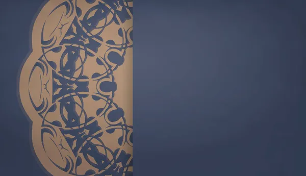 Baner Bleu Avec Ornement Mandala Marron Place Pour Logo Texte — Image vectorielle