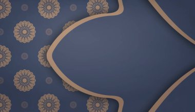 Logo veya metin altında tasarım için klasik kahverengi süslemeli mavi pankart