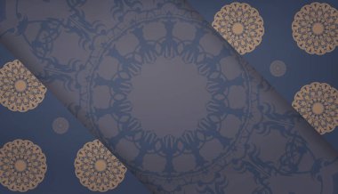 Lüks kahverengi desenli mavi pankart şablonu ve metninizin altında