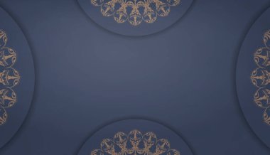 Klasik kahverengi süslemeli mavi pankart şablonu ve logonuz için boşluk