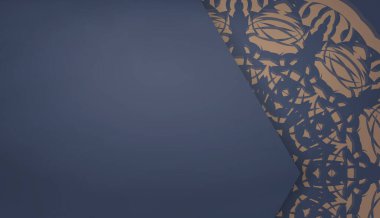 Logo veya metin için klasik kahverengi süslemeli mavi pankart şablonu