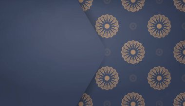 Logo veya metin için klasik kahverengi süslemeli mavi pankart şablonu