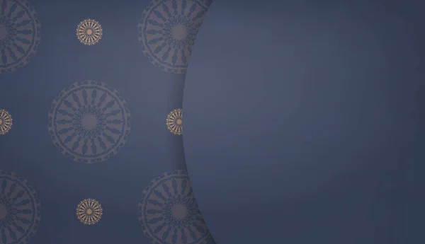 Шаблон Синего Баннера Коричневыми Орнаментами Место Логотипа Текста — стоковый вектор