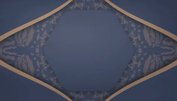 Синий Баннер Шаблон Винтажным Коричневым Орнаментом Дизайна Вашим Логотипом Текстом — стоковый вектор